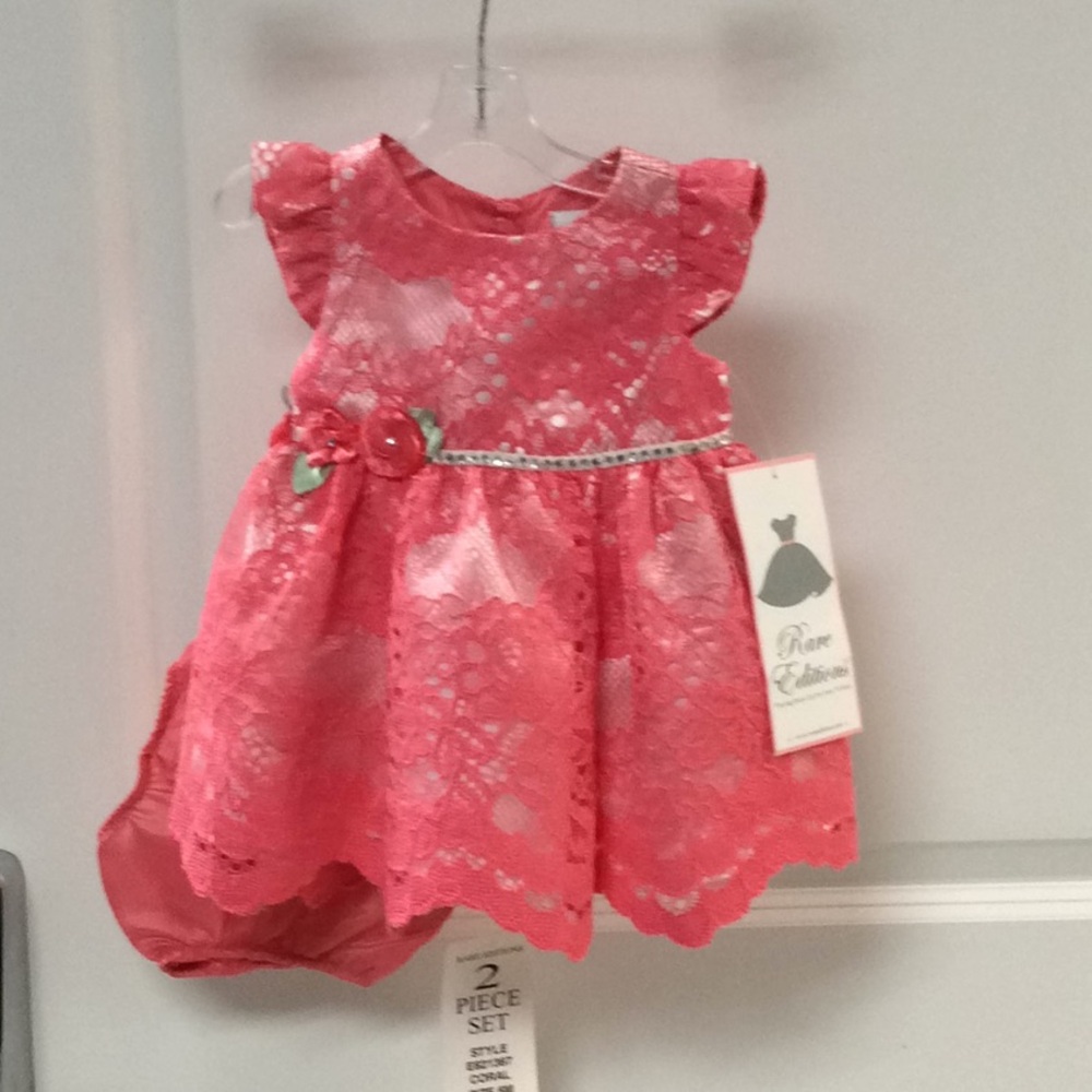 Rare Editions Baby Girls Coral Lace Dress Set